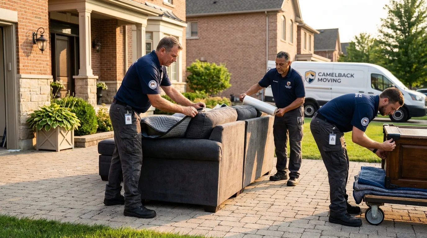 Large estate moving crew wrapping furniture in Frankton, IN