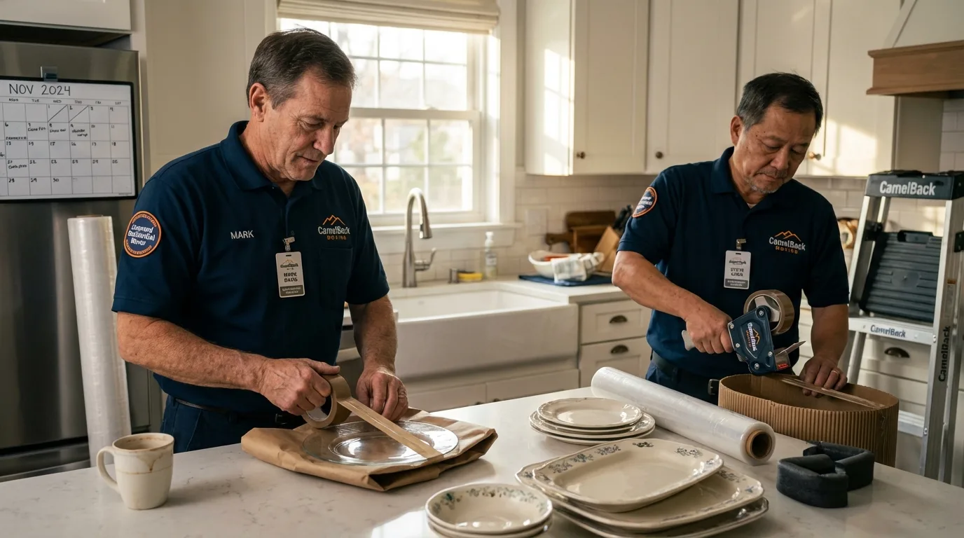 Professional crew packing kitchen dishware in Frankton, IN